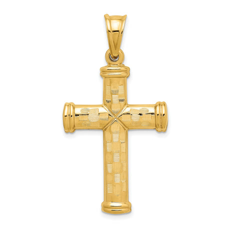 Hollow Diamond-cut Cross Charm Pendant in Real 14k Yellow Gold