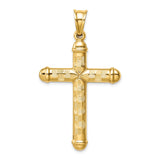 Hollow Diamond-cut Cross Charm Pendant in Real 14k Yellow Gold