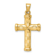 Hollow Diamond-cut Cross Charm Pendant in Real 14k Yellow Gold