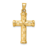 Hollow Diamond-cut Cross Charm Pendant in Real 14k Yellow Gold