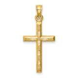 Hollow Diamond-cut Cross Charm Pendant in Real 14k Yellow Gold