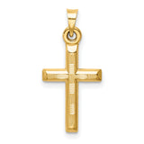 14k Yellow Gold Cross Pendant, Diamond Cut Detail, High Polish Textured Latin Cross Design