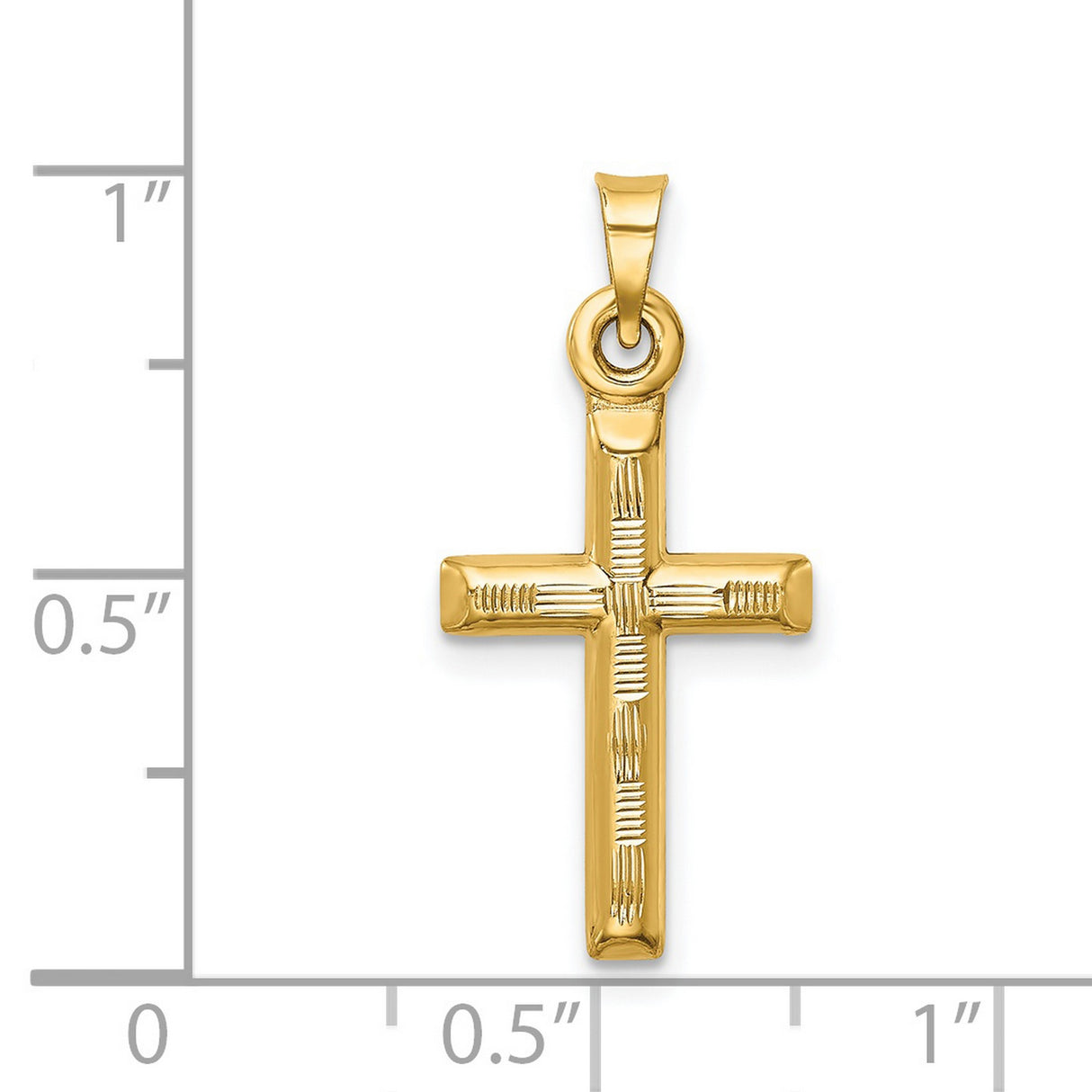14k Yellow Gold Cross Pendant, Diamond Cut Detail, High Polish Textured Latin Cross Design