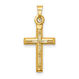 14k Yellow Gold Cross Pendant, Diamond Cut Detail, High Polish Textured Latin Cross Design