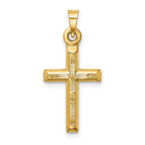14k Yellow Gold Cross Pendant, Diamond Cut Detail, High Polish Textured Latin Cross Design