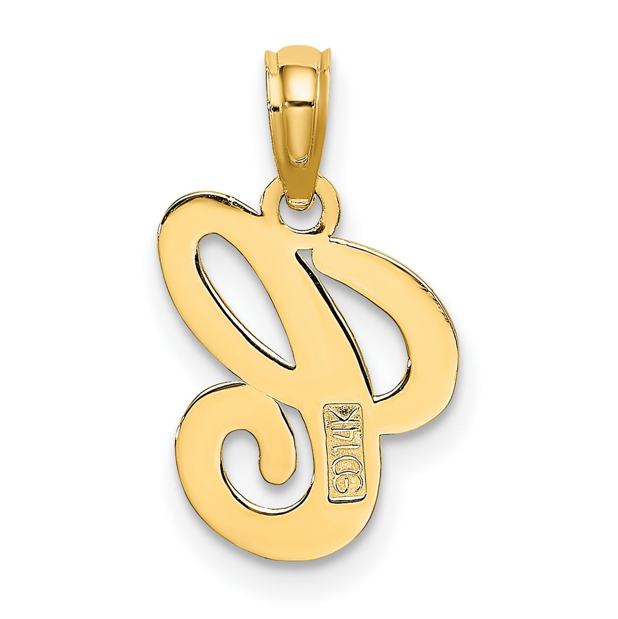 14k Yellow Gold Script Letter C Pendant, Polished Initial Charm for Women