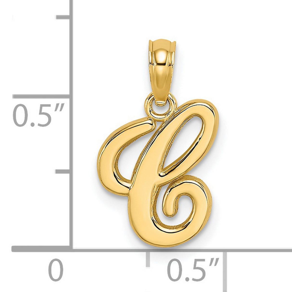 14k Yellow Gold Script Letter C Pendant, Polished Initial Charm for Women