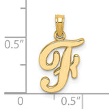 14k Yellow Gold Script Initial F Pendant, Cursive Letter Charm for Women