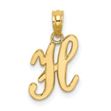 14k Yellow Gold Script H Pendant, Cursive Initial Letter Charm for Women