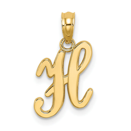 14k Yellow Gold Script H Pendant, Cursive Initial Letter Charm for Women