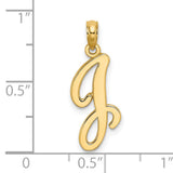 14k Yellow Gold Initial J Pendant, Polished Script Letter Charm for Women