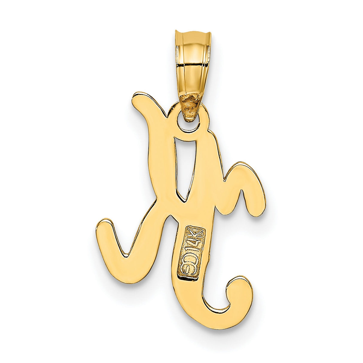 14k Yellow Gold Initial K Pendant, Script Letter Charm with Polished Finish for Women