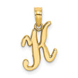 14k Yellow Gold Initial K Pendant, Script Letter Charm with Polished Finish for Women