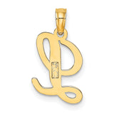 14k Yellow Gold Script Letter L Pendant, Polished Cursive Initial Charm for Women