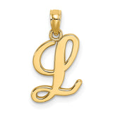 14k Yellow Gold Script Letter L Pendant, Polished Cursive Initial Charm for Women