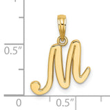 14k Yellow Gold Script M Pendant, Polished Initial Letter Charm with Flowing Design
