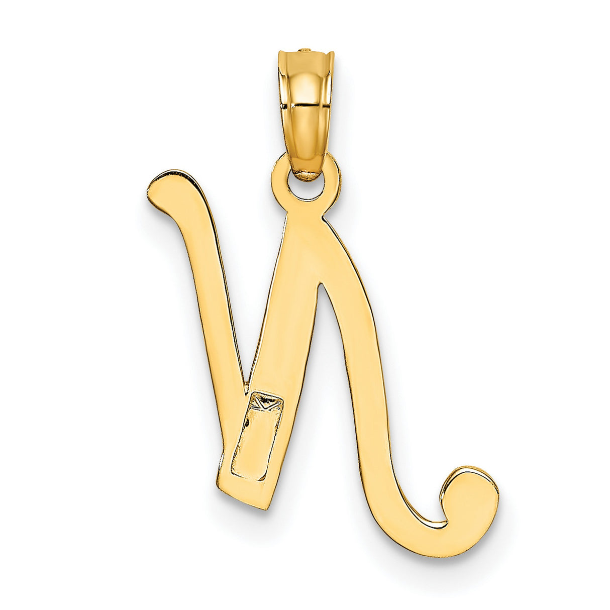 14k Yellow Gold Script Letter N Pendant, Polished Cursive Initial Charm for Women