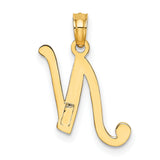 14k Yellow Gold Script Letter N Pendant, Polished Cursive Initial Charm for Women