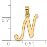 14k Yellow Gold Script Letter N Pendant, Polished Cursive Initial Charm for Women