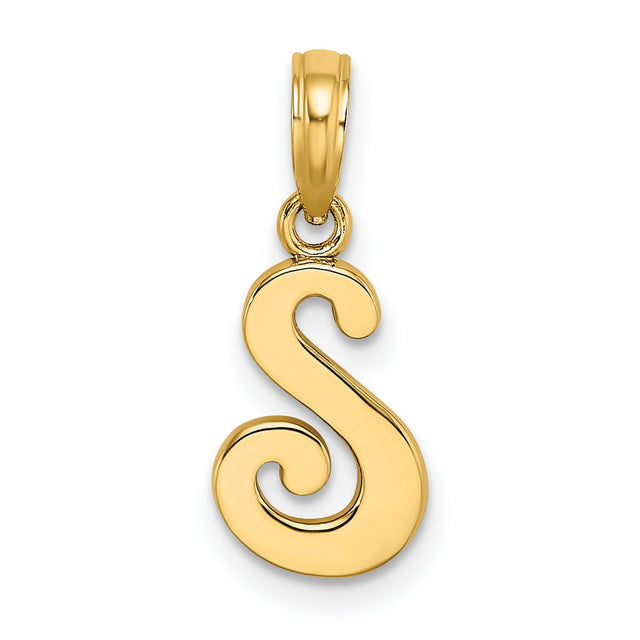 14k Yellow Gold Pendant, Script Letter S Charm, Polished Monogram Jewelry for Women