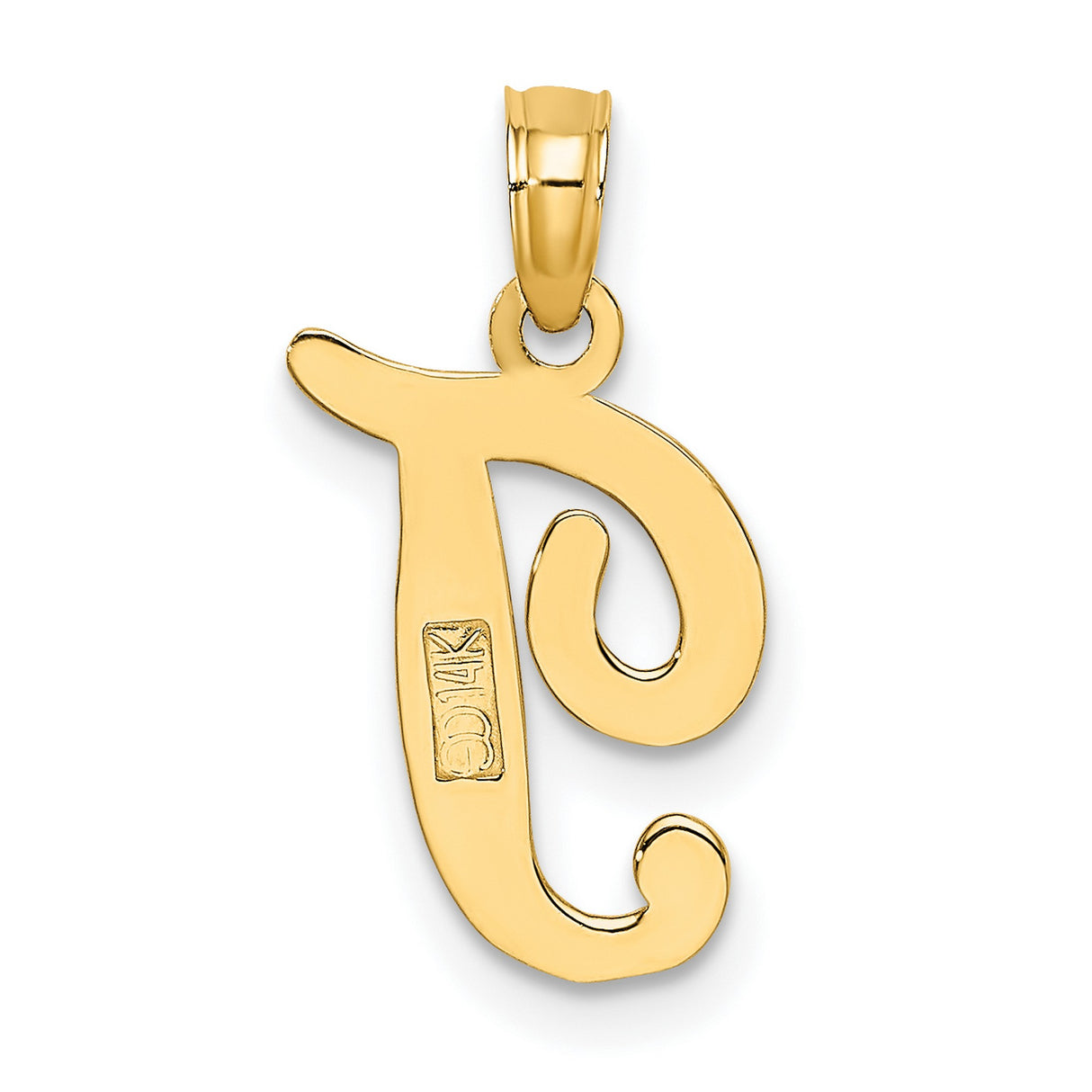 14k Yellow Gold Initial J Pendant, Polished Script Letter Charm for Women