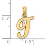 14k Yellow Gold Initial J Pendant, Polished Script Letter Charm for Women
