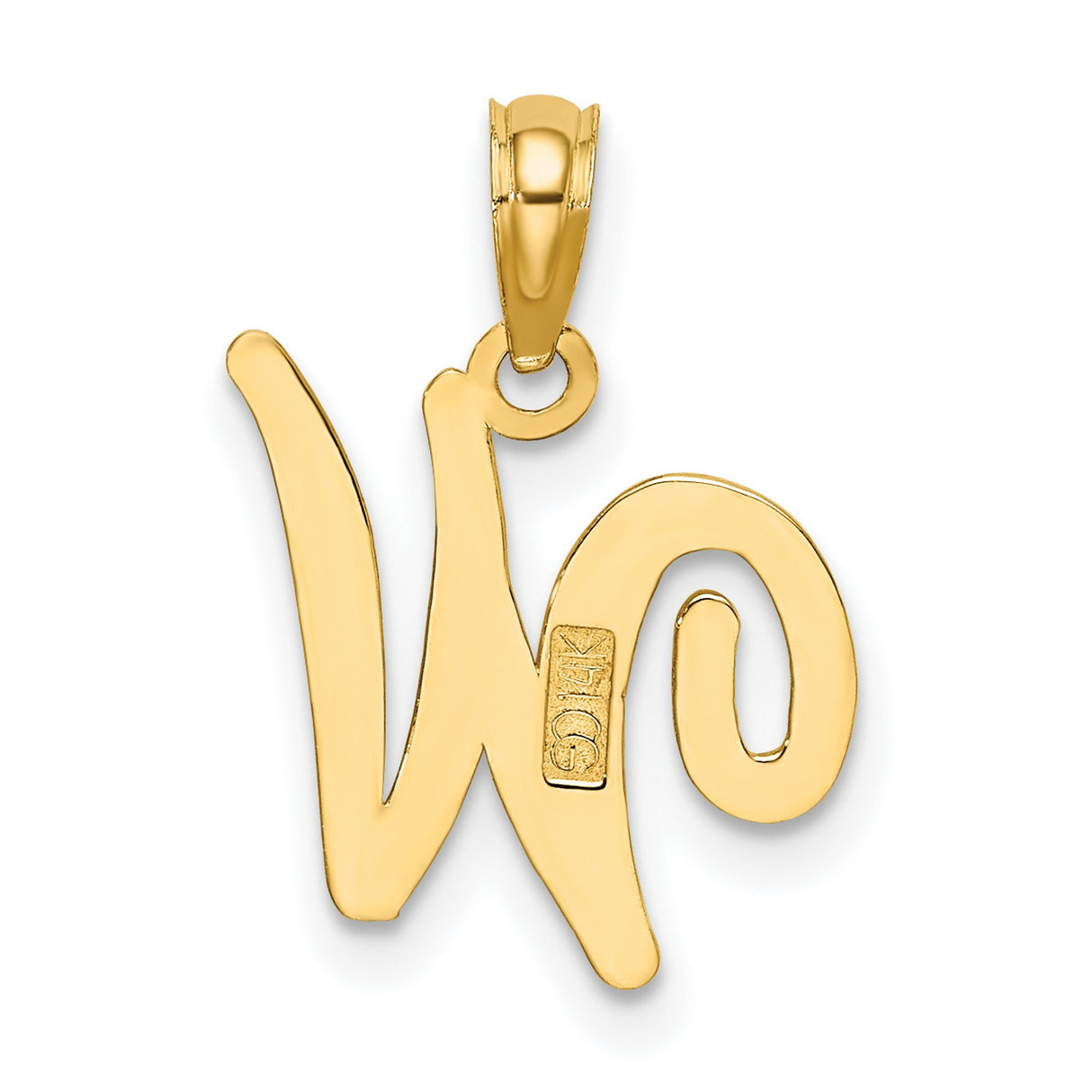 14k Yellow Gold W Pendant Charm, Script Letter Initial, Dainty Monogram Jewelry for Women or Unisex Wear