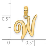 14k Yellow Gold W Pendant Charm, Script Letter Initial, Dainty Monogram Jewelry for Women or Unisex Wear