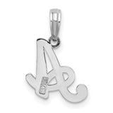 14k White Gold Script Letter A Pendant, Polished Cursive Initial Charm for Women