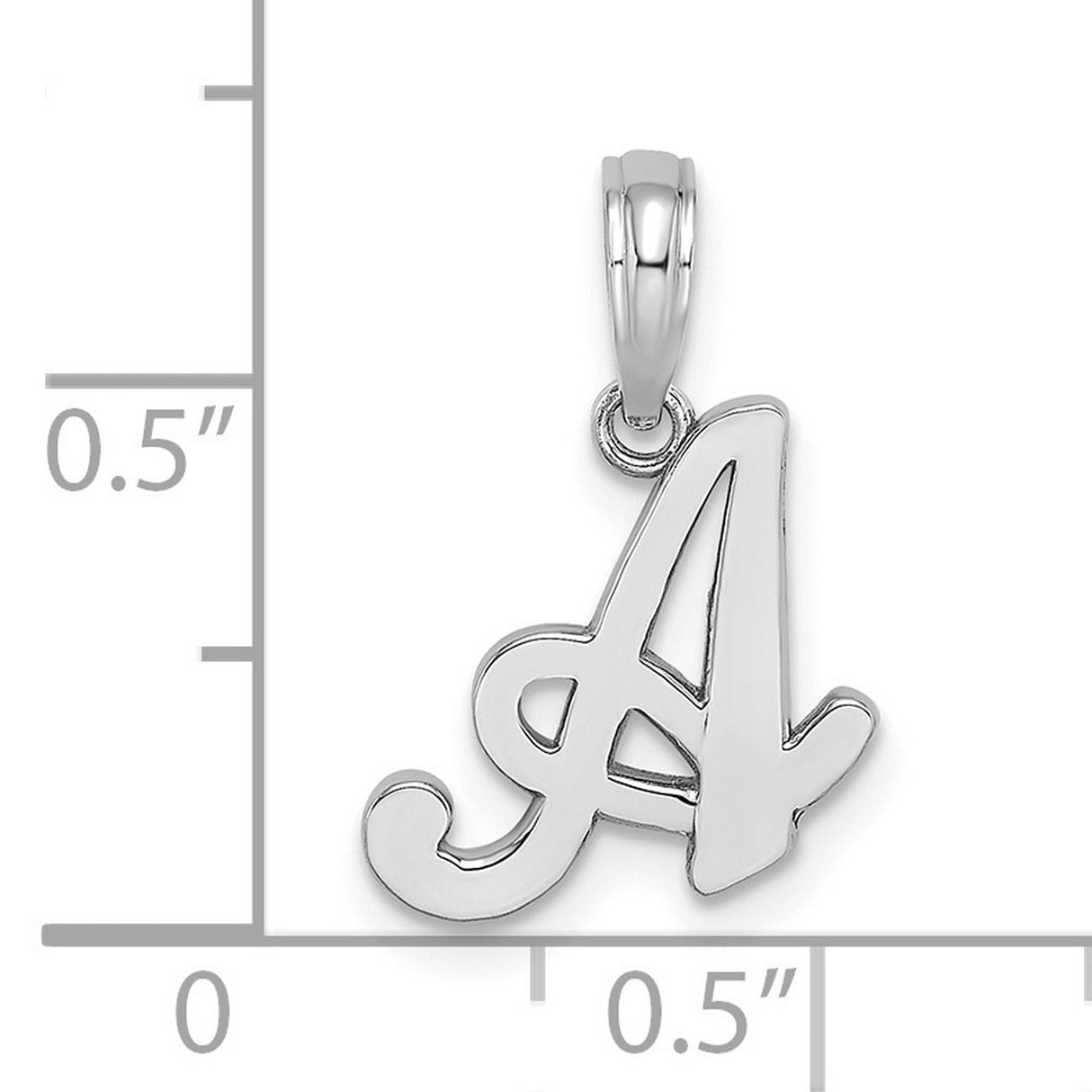 14k White Gold Script Letter A Pendant, Polished Cursive Initial Charm for Women
