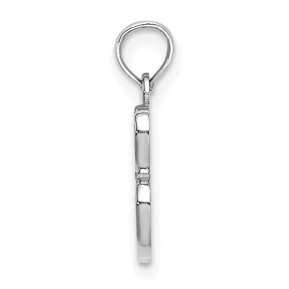 14k White Gold Script Letter B Pendant, Polished Initial Charm for Women or Unisex Wear