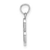 14k White Gold Script Letter B Pendant, Polished Initial Charm for Women or Unisex Wear