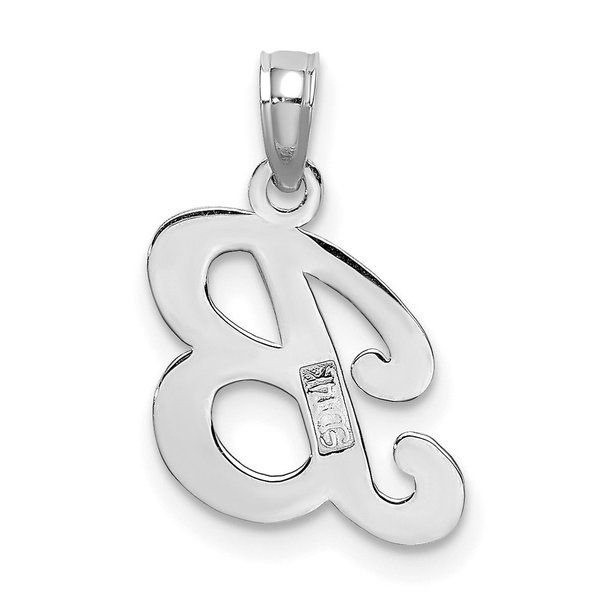 14k White Gold Script Letter B Pendant, Polished Initial Charm for Women or Unisex Wear