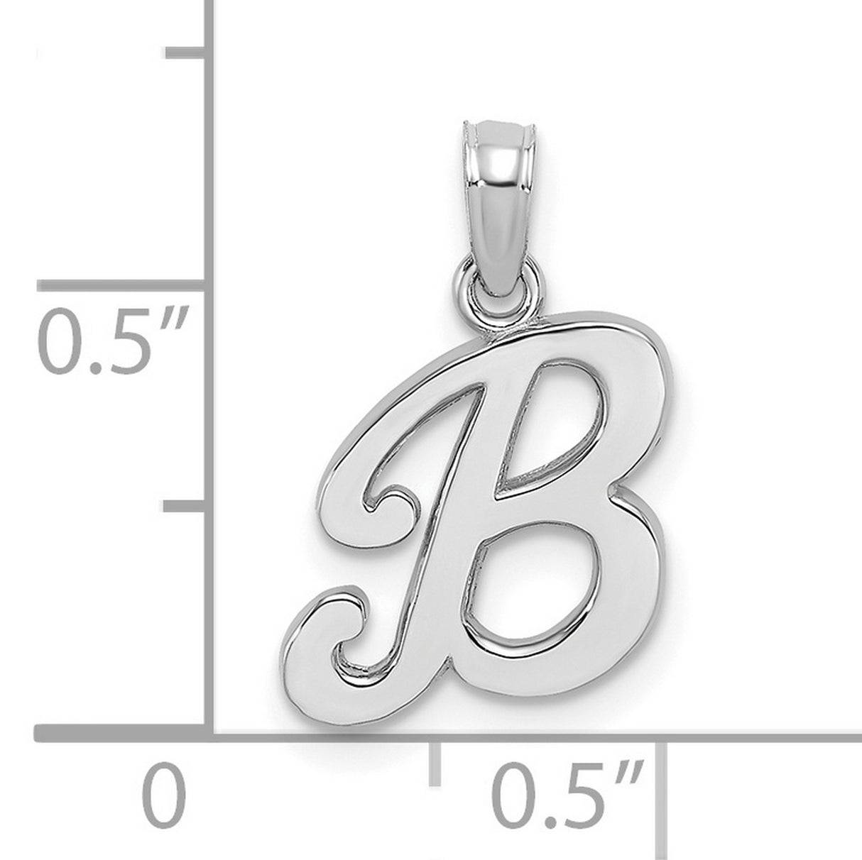 14k White Gold Script Letter B Pendant, Polished Initial Charm for Women or Unisex Wear