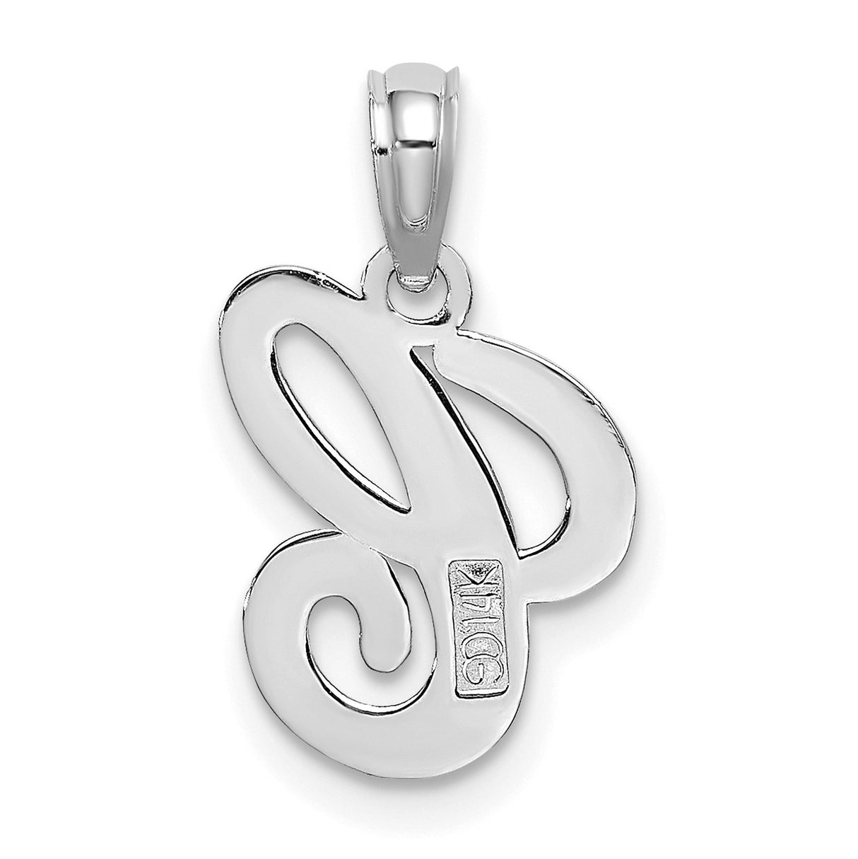 14k White Gold Script Initial C Pendant, Polished Cursive Letter Charm for Women