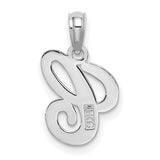 14k White Gold Script Initial C Pendant, Polished Cursive Letter Charm for Women