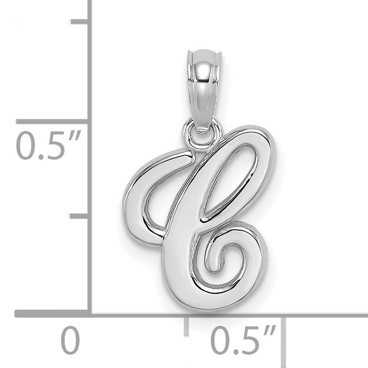 14k White Gold Script Initial C Pendant, Polished Cursive Letter Charm for Women