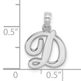 14k White Gold Script Letter D Pendant, Cursive Initial Charm for Women