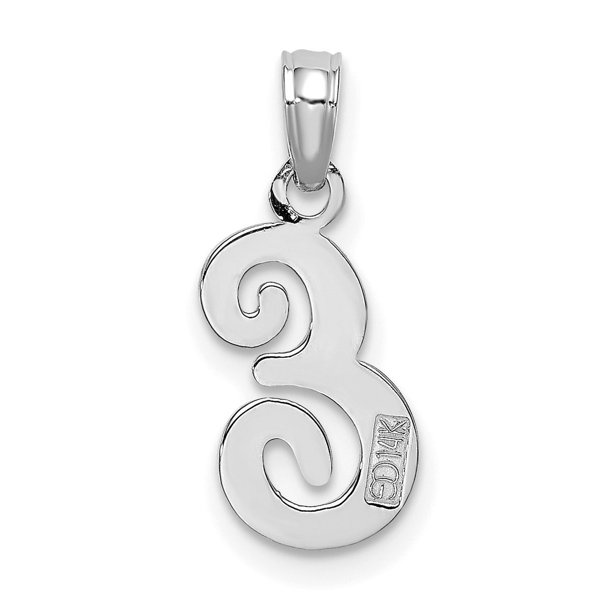 14k White Gold Initial E Pendant, Script Alphabet Charm with Polished Finish for Women