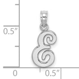 14k White Gold Initial E Pendant, Script Alphabet Charm with Polished Finish for Women