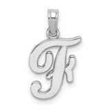 14k White Gold Script Letter F Pendant, Polished Uppercase Initial Charm for Women
