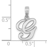 14k White Gold Script Letter G Pendant, Polished Cursive Initial Charm for Women