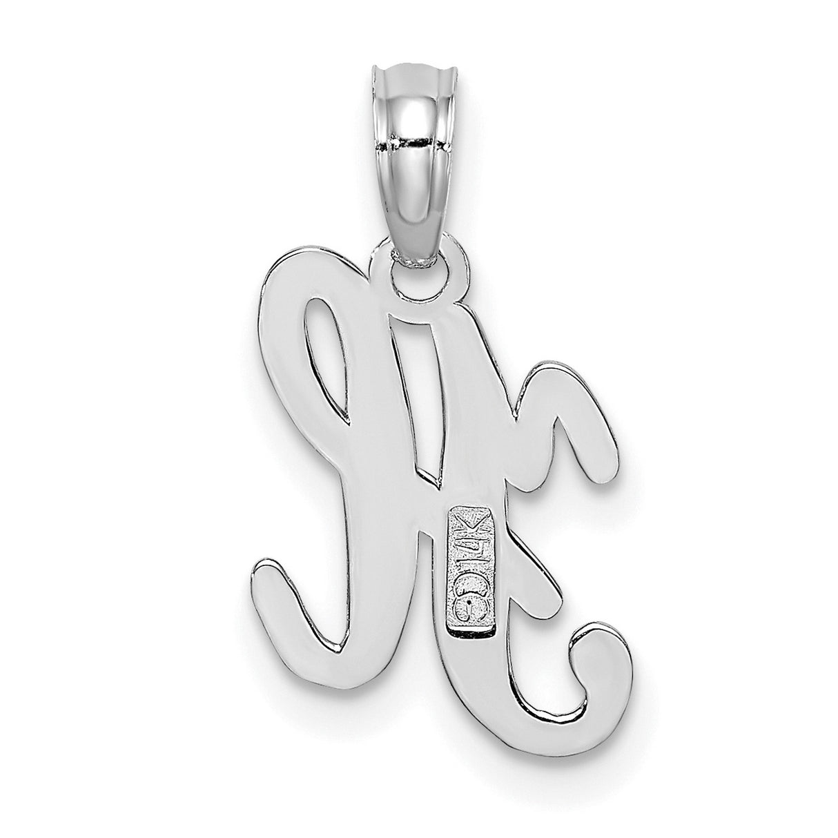 14k White Gold Letter H Pendant, Polished Script Initial Charm for Women