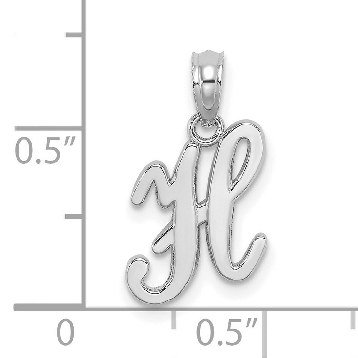 14k White Gold Letter H Pendant, Polished Script Initial Charm for Women