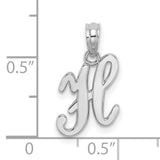 14k White Gold Letter H Pendant, Polished Script Initial Charm for Women