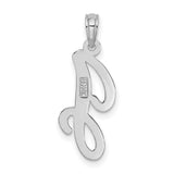 14k White Gold Script Letter J Pendant, Polished Cursive Initial Charm for Women
