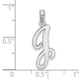 14k White Gold Script Letter J Pendant, Polished Cursive Initial Charm for Women