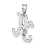 14k White Gold Script Initial K Pendant, Polished Cursive Letter Charm for Women