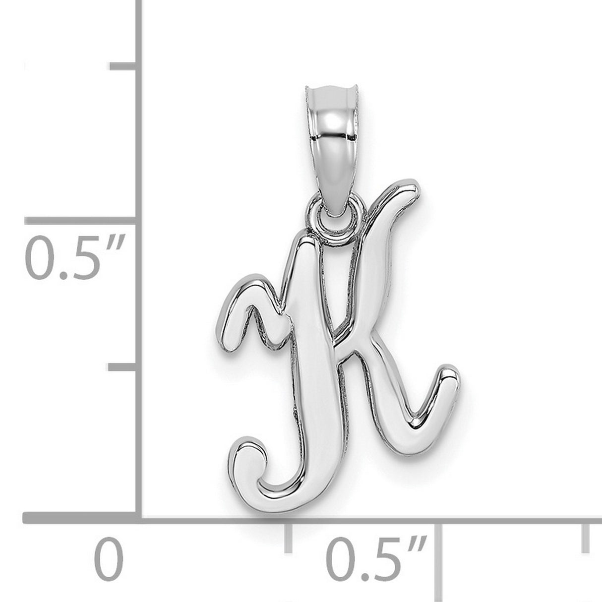 14k White Gold Script Initial K Pendant, Polished Cursive Letter Charm for Women