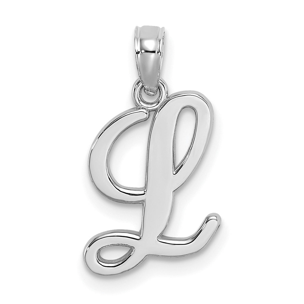 14k White Gold Script Initial L Pendant, Cursive Letter Alphabet Charm for Women